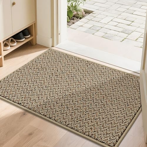 COSY HOMEER Schmutzfangmatte 60 x 90 cm, Dünne Fussmatte Innen rutschfest, Waschbar Maschinenwaschbar für Eingang, Küche, Flur oder Haustiere, Taupe