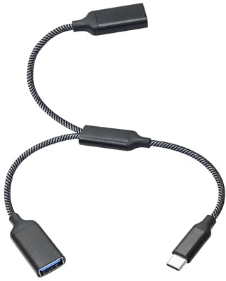 Riertostng Cable divisor USB tipo C macho a doble USB A hembra Y adaptador divisor 1 entrada 2 salidas, alimentación y datos con función OTG chip inteligente, para smartphone