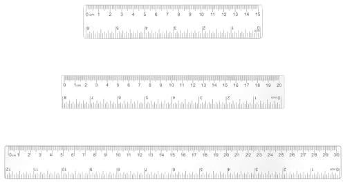 3 Stück Kunststoff Lineal, 15cm 20cm 30cm Transparent Plastiklineal Flexibel Präzision Lineal Set Grundschule Transparentes Messlineal Kunststofflineal Messwerkzeug für Schule Büro Haushalt