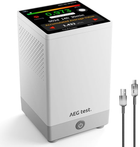 AEGTEST HOUND-2033 Home Radon Detector, 3.4 Touchscreen, 10-Min Update Rate, Sound & Light Alerts, Rechargeable & Portable, Long-Term Tracking, USB Data Export, pCi/L or Bq/m³ – White
