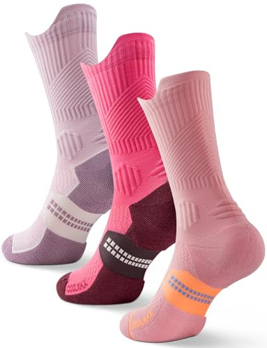 Juclise Womens Coolmax Bamboo Compression Running Crew Socks, 3 Pairs Sports Hiking Anti Blister Moisture Wicking Cushioned