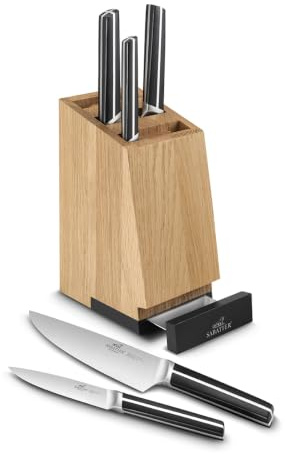 SABATIER - Bloc STANFORD de 5 Couteaux Indispensables CHIRON | avec Support de Tablette Intégré, Idéal pour Ranger