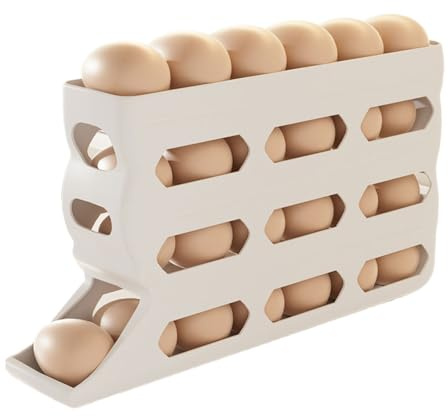 Dispenser per uova a 4 strati, portauova automatico arrotolabile, capacità 30 uova, organizer riutilizzabile, design antiscivolo in polipropilene, per cucina, frigorifero, piano di lavoro