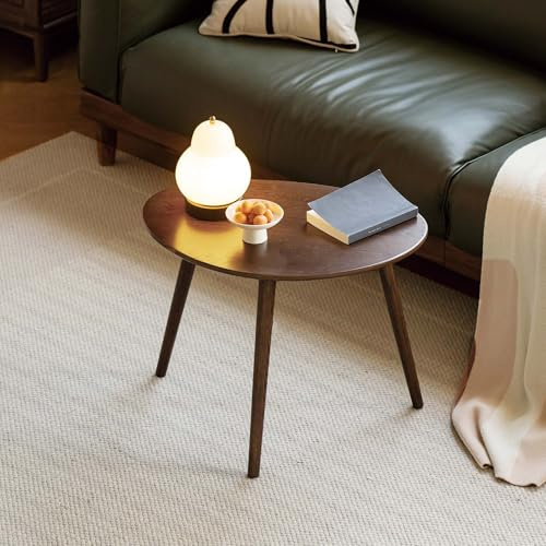 YESWOOD Massivholz Beistelltisch, Couchtische aus Eiche, Ovaler Beistelltisch mit Naturholzbeinen, Kieselsteinform für Wohnzimmer und Balkon, Sofatisch modern, Walnuss, 44,5T x 65B x 50H cm