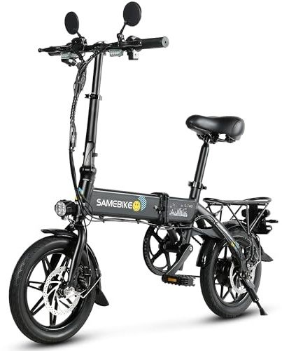 SAMEBIKE Bici Elettrica Pieghevole 14, Batteria al Litio 36V 7.8AH, Autonomia 60KM, E-bike Leggera con Display LCD,Motore 250W per Pendolari Urbani - Bicicletta Elettrica Uomo e Donna