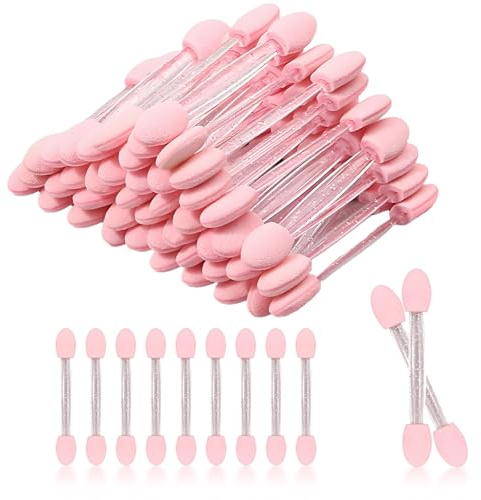 50 stycken ögonskuggsapplikator, engångs ögonskuggsborstset, dubbelsidig sponge ögonskuggspensel, kosmetiska verktyg ögonskuggsborste för höjdpunkter, rouge, läppar (rosa 1)