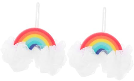 HONITANO 2 Stück Regenbogen Badebälle Duschschwamm aus Schwamm Pe Material mit Aufhängefaden zur Hautpeeling Reinigung für Erwachsene und Kinder