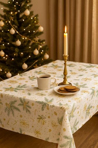 texpot Weihnachtsdecke 140 x 160 cm Geschenke Weihnachten abwaschbar Wachstuch Tischdecke