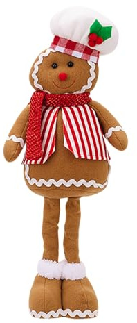 Christmas Plush Gingerbread Man Figure with Retractable Legs, Telescopic Plush Christmas Dolls with Chef Hats and Bows Decorations for Home Window Table Fireplace