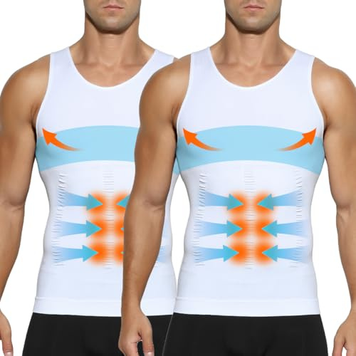 Casey Kevin Faja Chaleco Hombre (Pack de 2) Camiseta Reductora Compresión Camisa de Compresión Slim para Hombres Alta Elasticidad Body Shaper Chaleco S-XXL