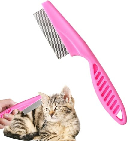 Flohbürste für Katze - Flohkamm für Haustiere mit rutschfestem Griff,Hundehaarkamm mit verbessertem Griff, professioneller Flohkamm, Kamm mit langen und kurzen Zähnen für kleine Hunde und Katzen