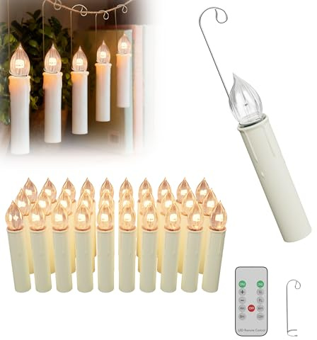 XMTECH LED Christbaumkerzen Kabellos – LED Kerzen 10er Set mit 10 Haken, Fernbedienung & Timer, Ohne Batterien, Warmweiß – Flammenlose Weihnachtskerzen für Baum, Hochzeit & Innenraumdeko