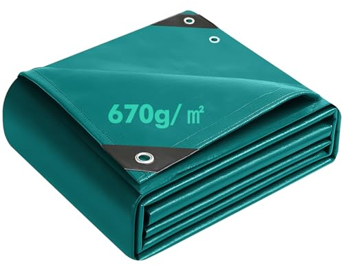 Tarpaulin PVC Waterproof Heavy Duty,2m x 3m Green Rainproof Tarp,670g/m² Tear Resistant Flame Retardant Sheet Tarpaulin Heavy Duty,Reinforced Eyelets,dust,snow,for Garden Furniture & Ground Use