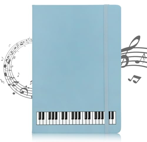 A5 Music Themed Notebook Blue with Piano Keyboard Cover Memo Writing Notepads Meeting Book Lined Journal Notebook Diary Planner for Home Office School Classroom Student Music Business Gifts,100 Sheets