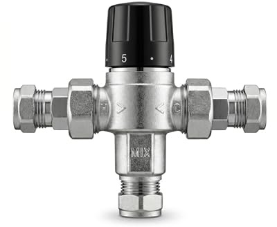 15mm Thermostatic Mixing Valve TMV2 Compression Mixer Valve - Hulthor | 15mm Thermostatic Mixing Valve TMV2 Approved with Compression Ends for Hot Water Blending, Showers, Basins and UFH.
