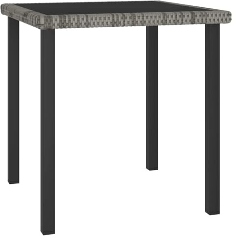 Tonture Garten-Esstisch Grau 70x70x73 cm Poly Rattan mit gehärtetem Glas wetterfest für Balkon Terrasse Outdoor Veranda platzsparend robust und leicht beweglich
