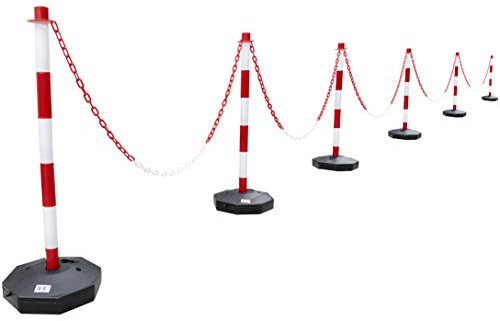 12 Stück Absperrpfosten + 25 Meter PVC Kette Weiß/Rot Parkplatzsperre Pfosten Begrenzungpfosten Weiß/Rot (12)