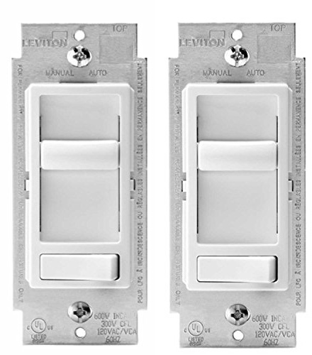 Leviton 6674-P0W SureSlide Universal 150-Watt LED and CFL/600-Watt Incandescent Dimmer, White (2 Pack)