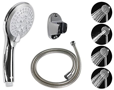 Vetrineinrete® Soffione con tubo flessibile da 1,8 metri doccetta a mano telefono da vasca doccia per bagno con supporto staffa a muro fissaggio con viti a parete grigio diametro 12 cm 52048 E45