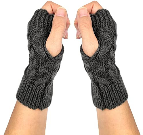 Qiuyan Fashion Warm Soft Comfortable Wrist Gloves Winter Fingerless Hand Warmers Women Girls Stylish Arm Gloves Mitten Knit Crochet Arm Warmers with Thumb Hole for Work Outdoor Gifts - Dark Grey