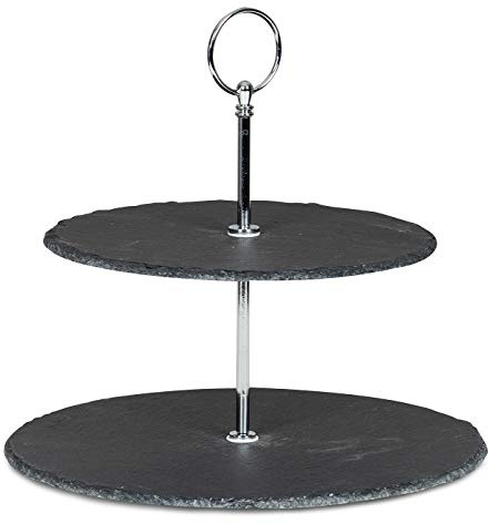 levandeo Etagere Schiefer 2 Platten 24cm Hoch 2-Stöckig Tischdeko Obst Servierplatte Dekoteller Servierständer