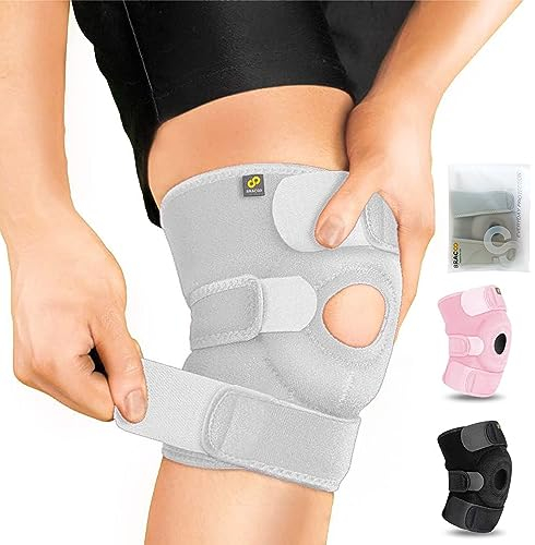 Bracoo Kniebandage Männer Damen, Bandage Knie, Sport Kniestütze mit Ringförmige Patella-Stütze, Knie Schmerzen Bandage für Training, Laufen, Arthritis, Gelenkentzündung, KS10, Grau