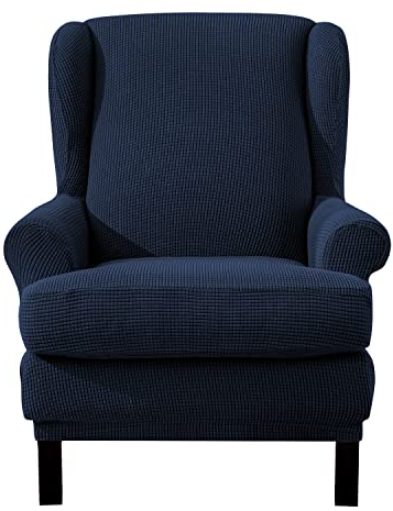 EBETA Ohrensesselberzug 2-Teilig Sesselüberwürfe Jacquard Sesselhussen, Elastisch Sofa Armlehnenbezüge Schonbezug Hussen für Lesesessel, Relaxsessel mit Sitzbezug (Tiefblau)