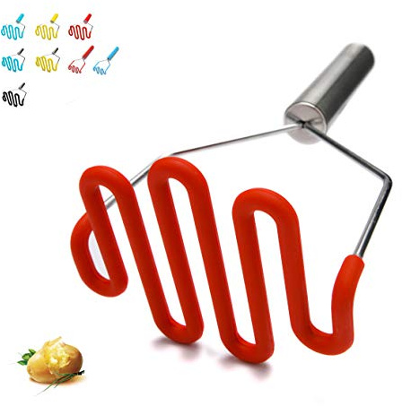 Jell-Cell Potato Masher, Silicone Protect Body with Premuim Stainless Steel Non-Scratch Cookware for Smooth Mashed Potato Vegetables and Fruits Color Red by