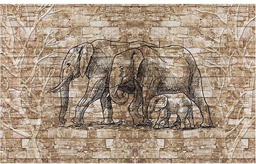 Papel Pintado Pared 3D Árbol De Socorro Geométrico Pared De Ladrillo Elefante Madre E Hijo Papel De Pared Tela No Tejida Fotomurales De Decorativos Pared Murales 150x105cm