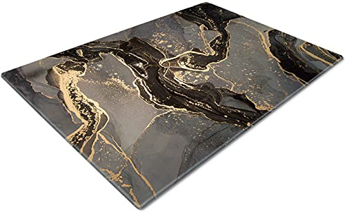 Glass Chopping Board 50 x 40 | Kitchen Worktop Protector | Multifunctional Cutting Board | Work Top Savers | Kitchen Accessories | Extra Large | Black Grey Gold