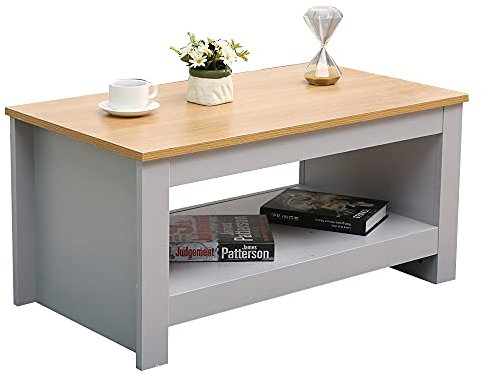 Homeke Wooden Coffee Table with Storage Shelf Rectangle Tea Table Side End Table Grey/White (Grey)