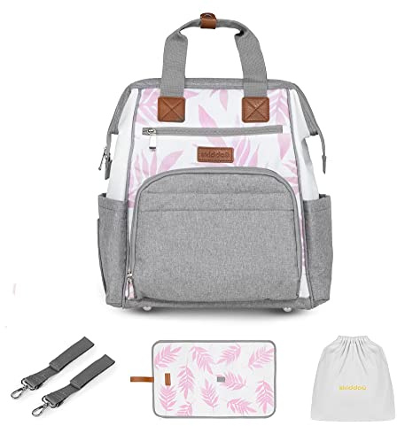 skiddoü Kinderwagen-Rucksack Astrid, Organizer 2in1, Rücksack für Kinderwagen, Wickeltasche, viele Taschen, Reißverschluss, Thermotaschen, wasserdichtes Material, Reisewickelunterlage, rosa-grau