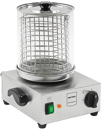 METRO Professional Macchina per Hot Dog GHM1002, acciaio inox/vetro, 28.9 x 33.7 x 40 cm, Ø 20 cm, per salsicce di max 22 cm, 800 W, argento