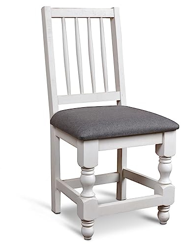 Sunset Trading Rustic French Dining Side Chair | Distressed Solid Wood | Fully Assembled Office Desk Seat, Standard Height, Cottage White and Brown
