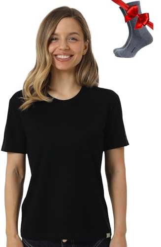 Merino.tech 100% Merino Shirt Damen Wandern & Alltag + Wandersocken | Geruchshemmend, Atmungsaktive Merino T-Shirt Damen, Kratzfrei, Schnelltrocknend, Funktionsshirt, Thermooberteil, für Sport