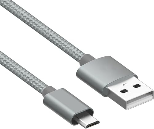 Micro cable 3.1amp fast charging Strong Nylon Braided Tangle-Free Micro USB Data Charger Cable for Samsung, HTC, Nokia, Sony, Kindle, PS4, Speaker, Power bank and More Micro USB Devices (grey, 3m)