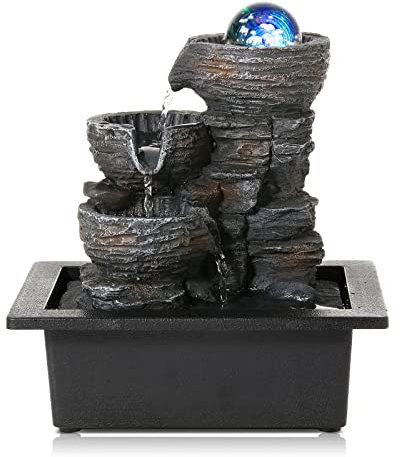 Dyna-Living Tabletop Water Fountain,Environmental Resin Meditation,Desktop Fountain,Indoor Waterfall Feature with Crystal Ball and Light for Home Office Decor Relaxation 10''X9''X7''