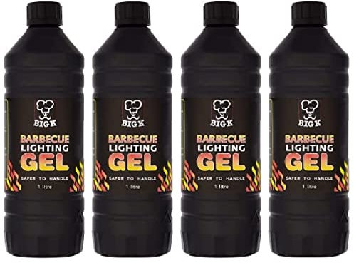 Topline Pack of 4 Big K Barbeque Firelighter Odourless Gel - BBQs, Firepits - Indoor Fires & Log Burners - Camping Grill - Bonfire - Ethanol Burners - 1000ml with Unique Card.