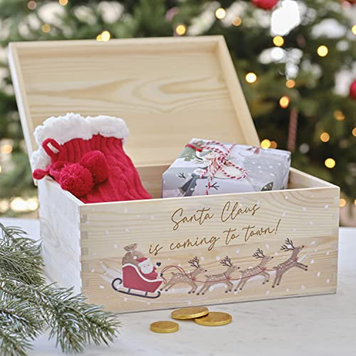 Ginger Ray Wooden Weihnachts-Geschenkbox aus Holz, Cartoon, Braun