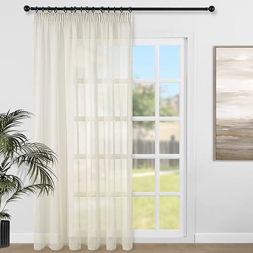 Topfinel Gardinen mit Kräuselband 300x240cm (BxH) 1stk Vorhang Beige Vorhänge transparent für Wohnzimmer Schlafzimmer Fenster Gardine