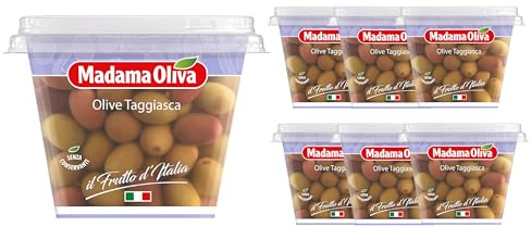 MADAMA OLIVA, Olive Taggiasche, Gusto Fruttato e Aromatico, Ideali da Accompagnare nei Piatti di Carne e Pesce, Senza Conservanti Aggiunti, 100% Made in Italy, 8 x 170 gr