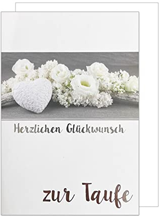 Edition Seidel Premium Glückwunschkarte zur Taufe mit Silberprägung und Umschlag. Taufkarte Grusskarte Herzlichen Glückwunsch Herz Blumen Junge Mädchen (ET156 SW023)