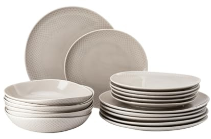 Rosenthal Junto Soft Shell, grau, Set 18-tlg., Teller flach und Teller tief, spülmaschinen- & mikrowellenfest