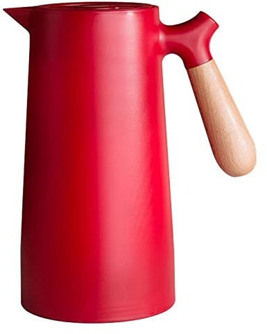 Jarra Térmica de Café de 34oz/1L, Tetera de Café al Vacío de Doble Pared con Revestimiento de Vidrio Termo de Café Aislado con Mango de Madera, Mantiene el Frío Caliente(Rojo)