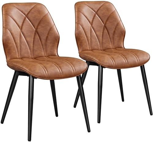 Yaheetech Set 2 Sedie Sala da Pranzo Moderne Imbottite in Ecopelle Eleganti con Schienale Ergonomico Gambe Telaio in Metallo Portata 136 kg Marrone Retro