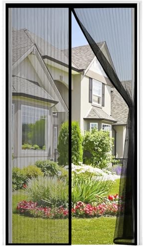 Auxmir Zanzariera Magnetica 90 x 190CM, Tenda Zanzariera Porta Ingresso Cortile, Allargamento Superiore Aggiornamento Anti Insetti Traspirante Chiusura Automatica con Rete Fine, Nero