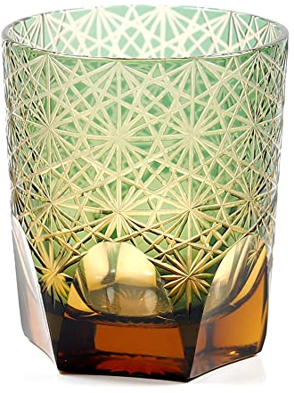 ArinkO Bicchiere da whisky scozzese da vodka in cristallo ambrato - 9 once, vetro artistico multicolore in stile giapponese con confezione regalo - 9 once