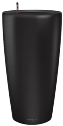 LECHUZA-Pflanzgefäß Rondo Premium 32 Schwarz matt | Pflanzsäule mit Bewässerungssystem, Wasserstandsanzeiger und Pflanzeinsatz | Matte Oberfläche | Ø 32,5 x 56,5 cm | 15785