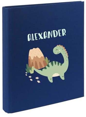 minimutz Zeugnismappe Kinder mit Name personalisiert - Dokumentenmappe Dino für Mädchen Jungen - Zeugnisordner Leinen zum Einsortieren (navy)