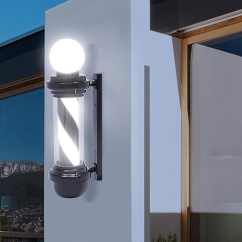 ATLION Poste Barbero, Luz Led Blanca Y Negra, Poste Barbero Tradicional Exterior BarberíA, Caja Luz con Letrero Giratorio para BarberíAs O Tiendas SPA(68 * 26cm)